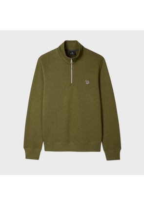 PS Paul Smith Khaki Green Organic Cotton Zebra Logo Quarter Zip Sweatshirt