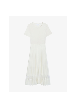 Womens Claudie Pierlot Lace-Insert Pleated Cotton Midi Dress