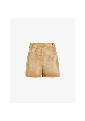 Womens Prada Logo-Patch Relaxed-Fit High-Rise Canvas Shorts