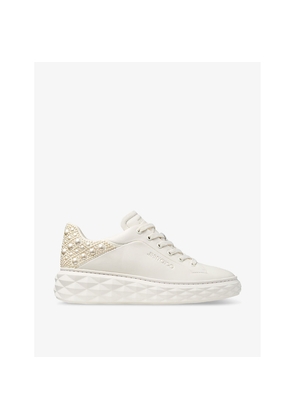 Womens Jimmy Choo Diamond Maxi Faux Pearl-Embellished Leather Low-Top Trainers