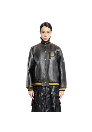 Leather Bomber Jacket with Patch