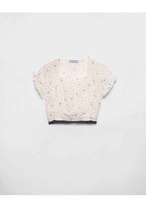Short-sleeved floral print pongé crop top