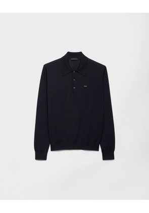 Long-sleeved superfine wool polo sweater
