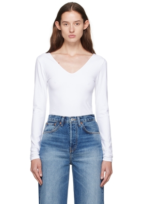 Re/Done White V-Neck Bodysuit