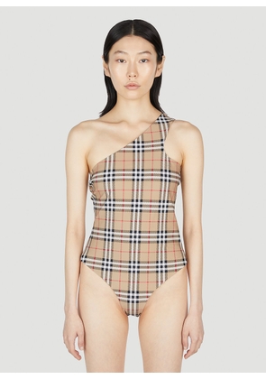 Burberry One Shoulder Swimsuit - Woman Swimwear Brown S