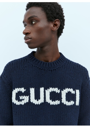 Gucci Wool Logo Intarsia Sweater - Man Knitwear Navy L