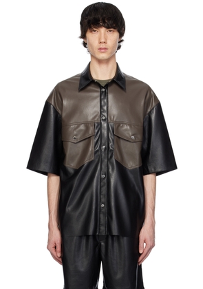 Nanushka Black & Brown Mance Vegan Leather Shirt