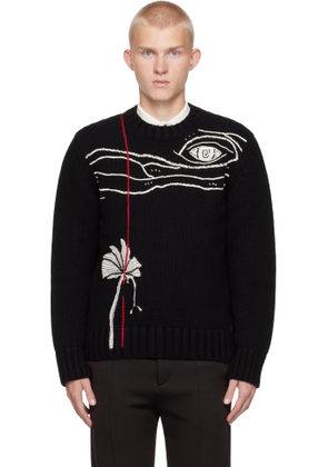 Ferragamo Black Embroidered Crewneck Sweater
