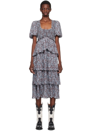 GANNI Blue Floral Midi Dress