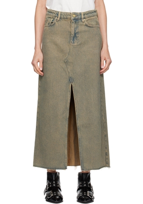 GANNI Brown Overdyed Heavy Denim Maxi Skirt