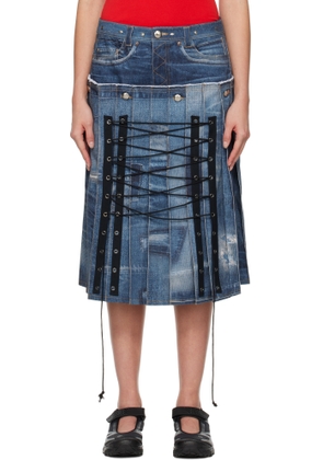 Andersson Bell Blue Trompe L'ail Pleats Midi Skirt