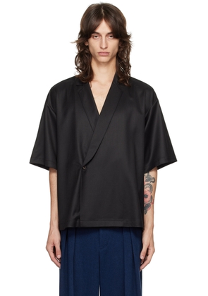 King & Tuckfield Black Notch Collar Wrap Shirt