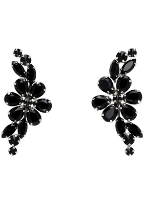 Simone Rocha Silver & Black Floral Crystal Half Moon Earrings