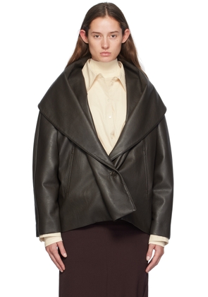 GIA STUDIOS Brown Shawl Collar Faux-Leather Jacket