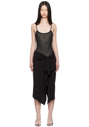 The Attico Black Crystal-Cut Midi Dress