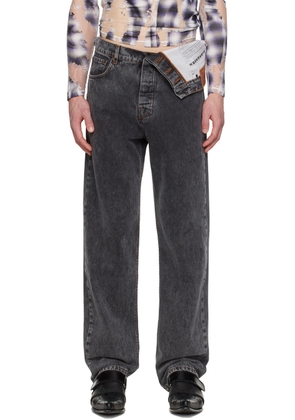 Y/Project Gray Asymmetric Waist Jeans