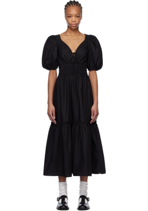 GANNI Black Cotton Poplin Long Smock Maxi Dress