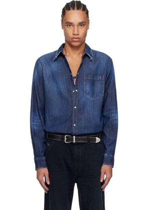 Dsquared2 Blue Dark Wash Tab Denim Shirt