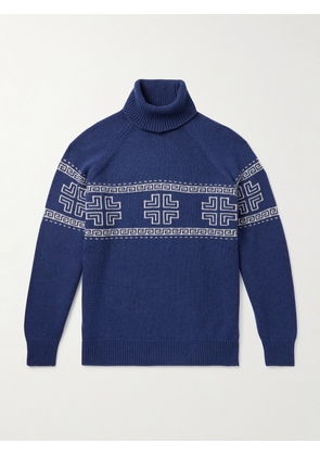 Brunello Cucinelli - Intarsia-Knit Cashmere Rollneck Sweater - Men - Blue - IT 46