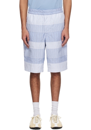 Comme des Garçons Shirt Blue & White Yarn Dyed Stripe Poplin Shorts