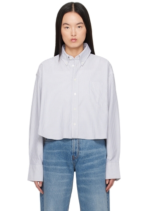 AMI Paris Blue & Off-White Cotton Cropped Oversized Shirt