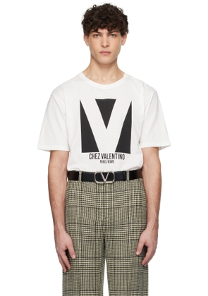 Valentino White Jersey Cotton 'Chez Valentino' Print T-shirt