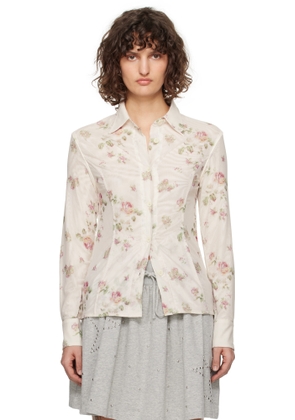 OPEN YY Beige Double Mesh Print Shirt