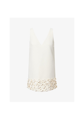 Womens Self-Portrait Sequin Floral-Appliqué Woven Bridal Mini Dress