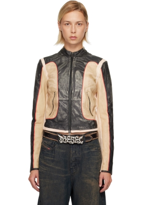 Diesel Black & Beige L-Oonie Leather Jacket