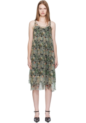 R13 Green Gathered Tank Midi Dress
