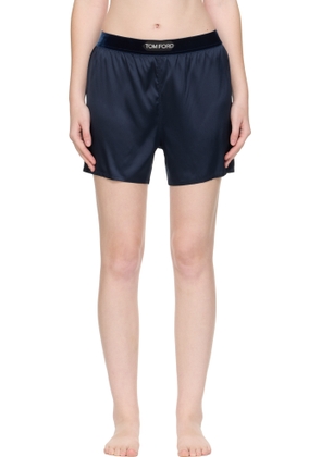 TOM FORD Navy Stretch Silk Satin Boxer Shorts