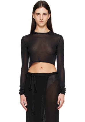 The Frankie Shop Black Kazel Cropped Thin Knit T-shirt
