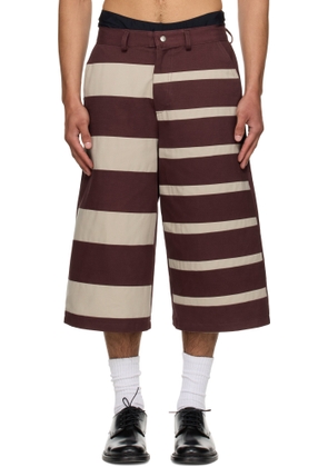 Stanley Raffington SSENSE Exclusive Burgundy & Beige Contrast Stripe Bermuda Shorts
