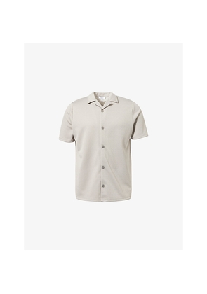Mens Arne Textured Interlock Revere Camp-Collar Stretch-Woven Shirt