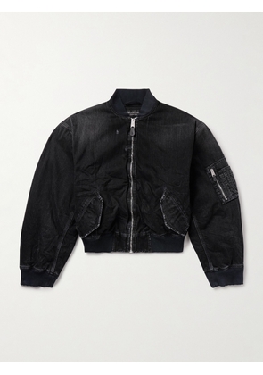 Balenciaga - Distressed Denim Bomber Jacket - Men - Black - M
