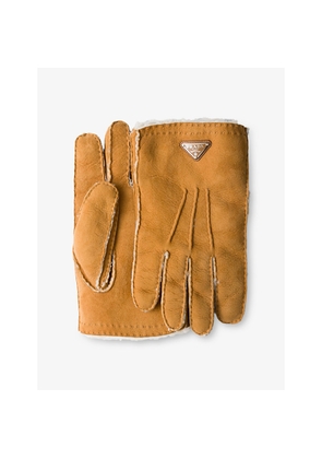 Mens Prada Triangle-Logo Suede Gloves