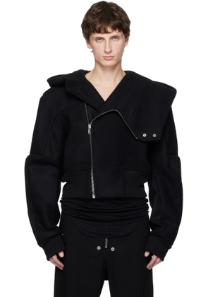 Rick Owens Black Concordians Cropped Hooded Flight Bomber Jacket