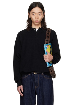 vowels Black Light Weight Knit Polo