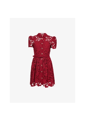 Womens Self-Portrait Embroidered Collared Lace Mini Dress