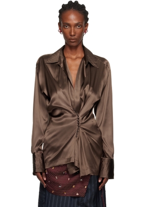 Dries Van Noten Brown Draped Shirt