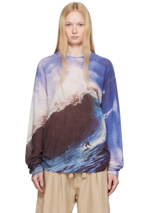 ERL Purple & Brown Wave Print Knit Sweater