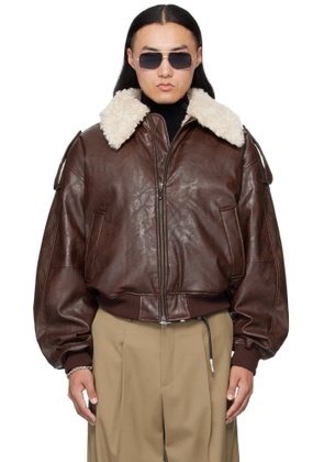 MMIC Brown Pilot Faux-Leather Jacket