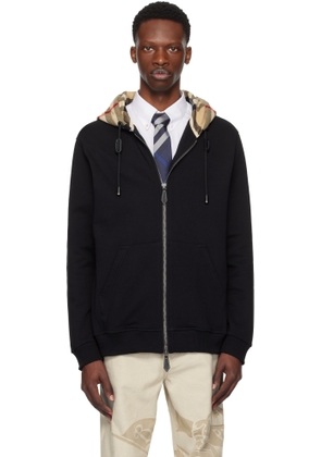 Burberry Black Check Hood Cotton Zip Hoodie