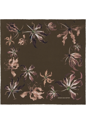 Dries Van Noten Khaki Printed Pocket Square