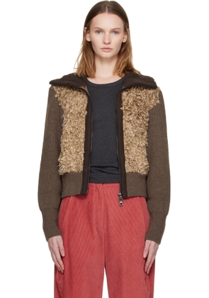 Andersson Bell Brown & Beige Fur Combo Knit Cardigan