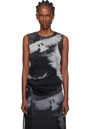 Ann Demeulemeester Black & Gray Doves Printed Tulle Tank Top