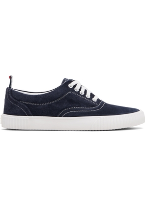 Thom Browne Navy Calf Suede Heritage Sneakers