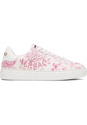 Versace Off-White & Pink Underwater Barocco Greca Sneakers