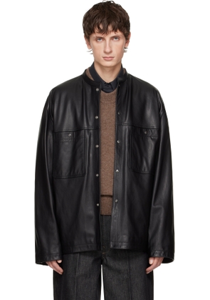 LEMAIRE Black Collarstand Leather Overshirt