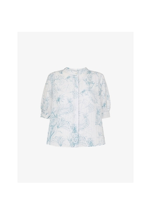 Womens Whistles Pineapple-Print Textured Short-Sleeve Cotton-Blend Shirt